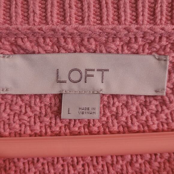 LOFT Pink Knit Oversized Sweater Women's Large Hugge Cozycore Cottagecore Girly - Picture 5 of 7